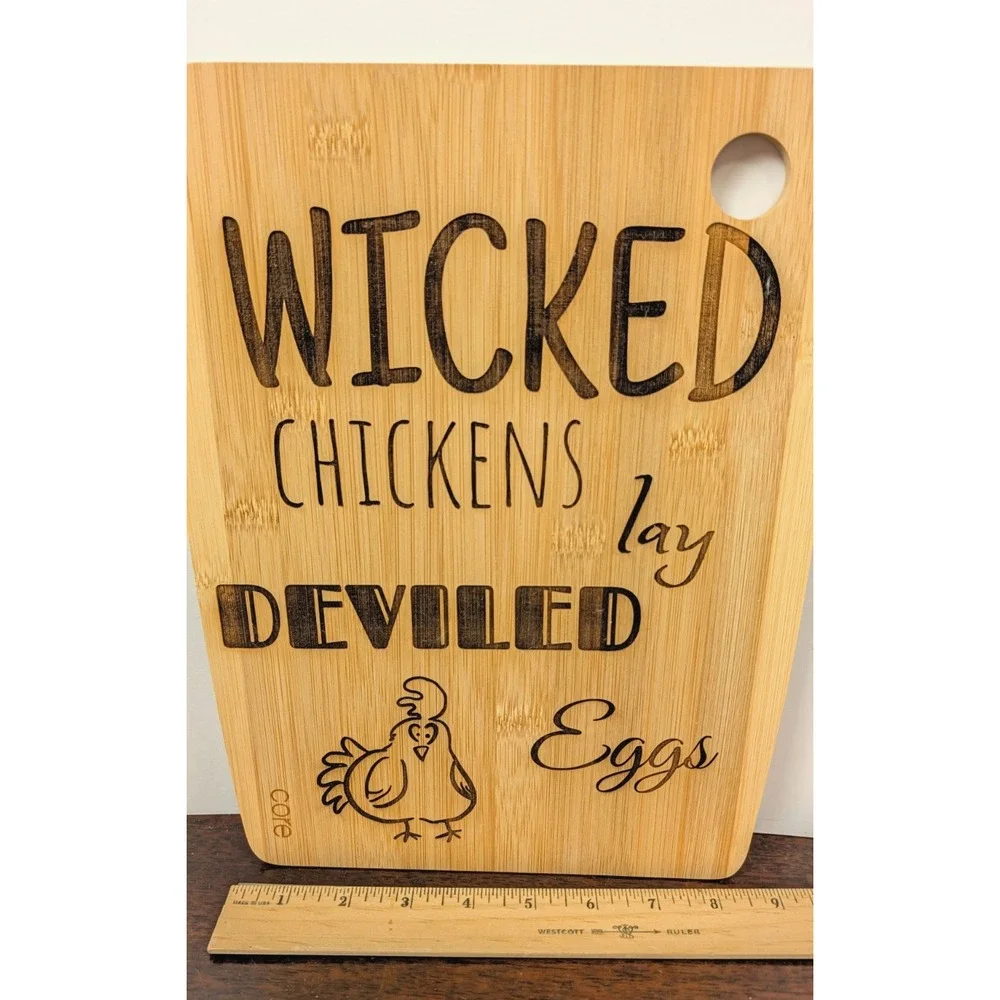 Core Bamboo Cutting Board Wicked Chickens Lay Deviled Eggs Farmhouse Kitchen Dec